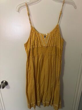 Summer Smocked Mustard Mini Dress with Spaghetti Straps